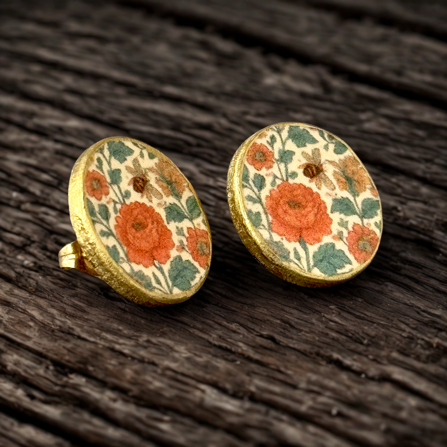Handmade Floral Bee Decoupage Stud Earrings