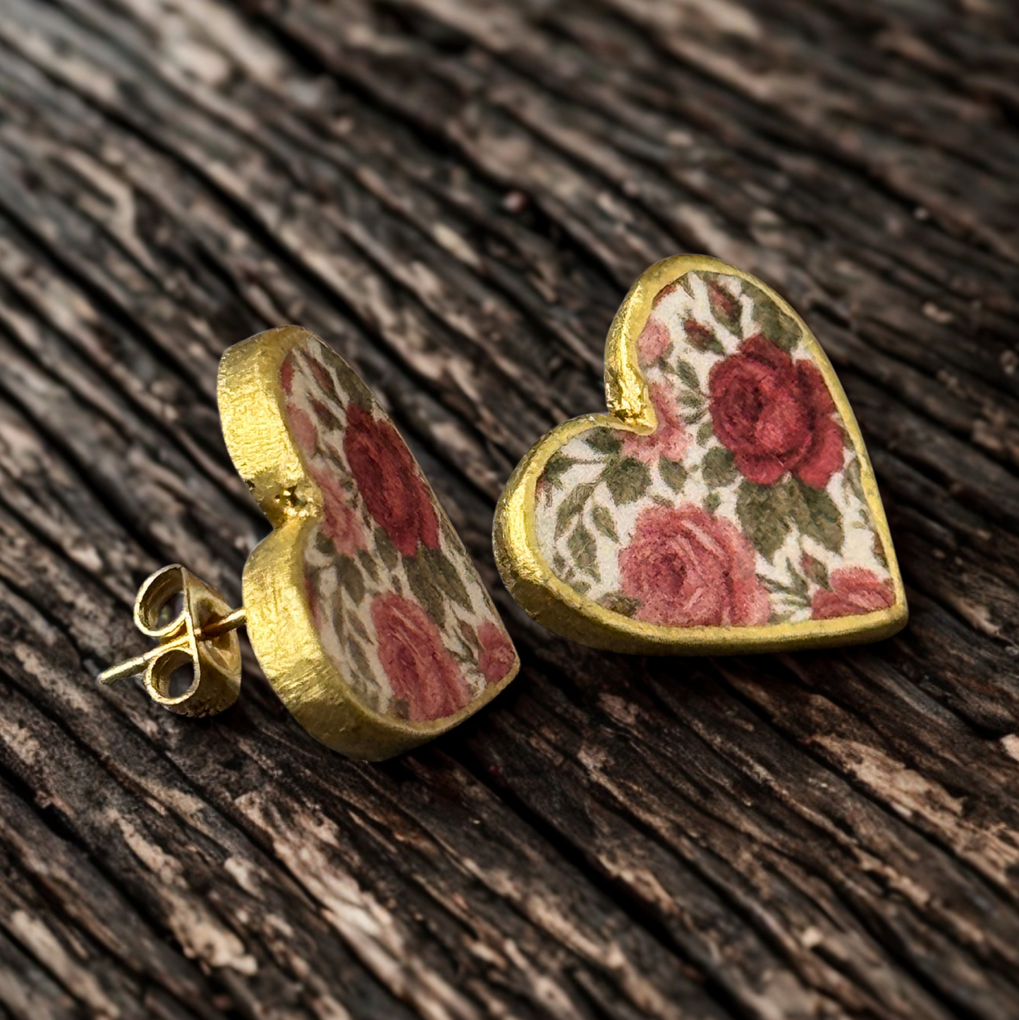 Floral Heart Stud Earrings - Vintage Rose Garden