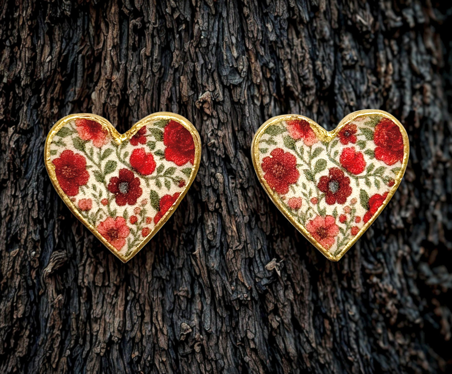 Floral Heart Stud Earrings -Ruby Garden
