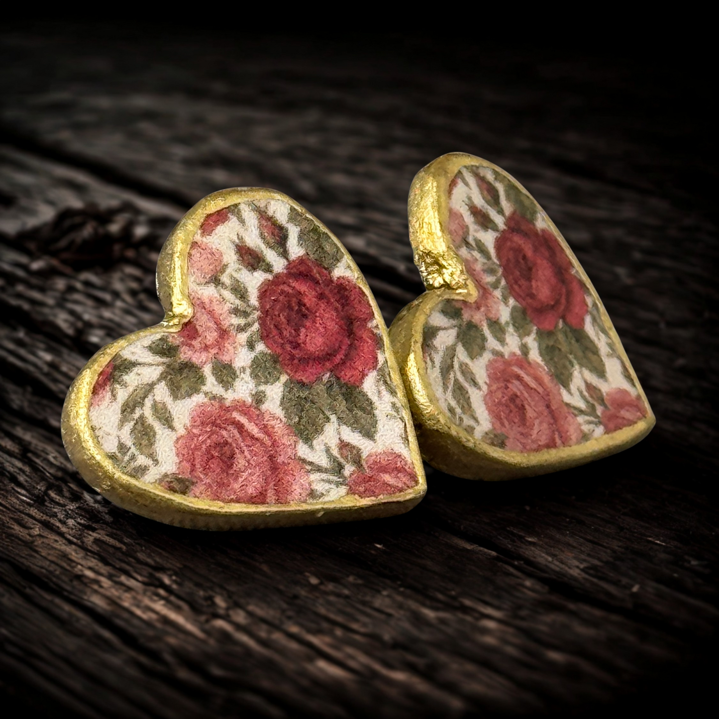 Floral Heart Stud Earrings - Vintage Rose Garden