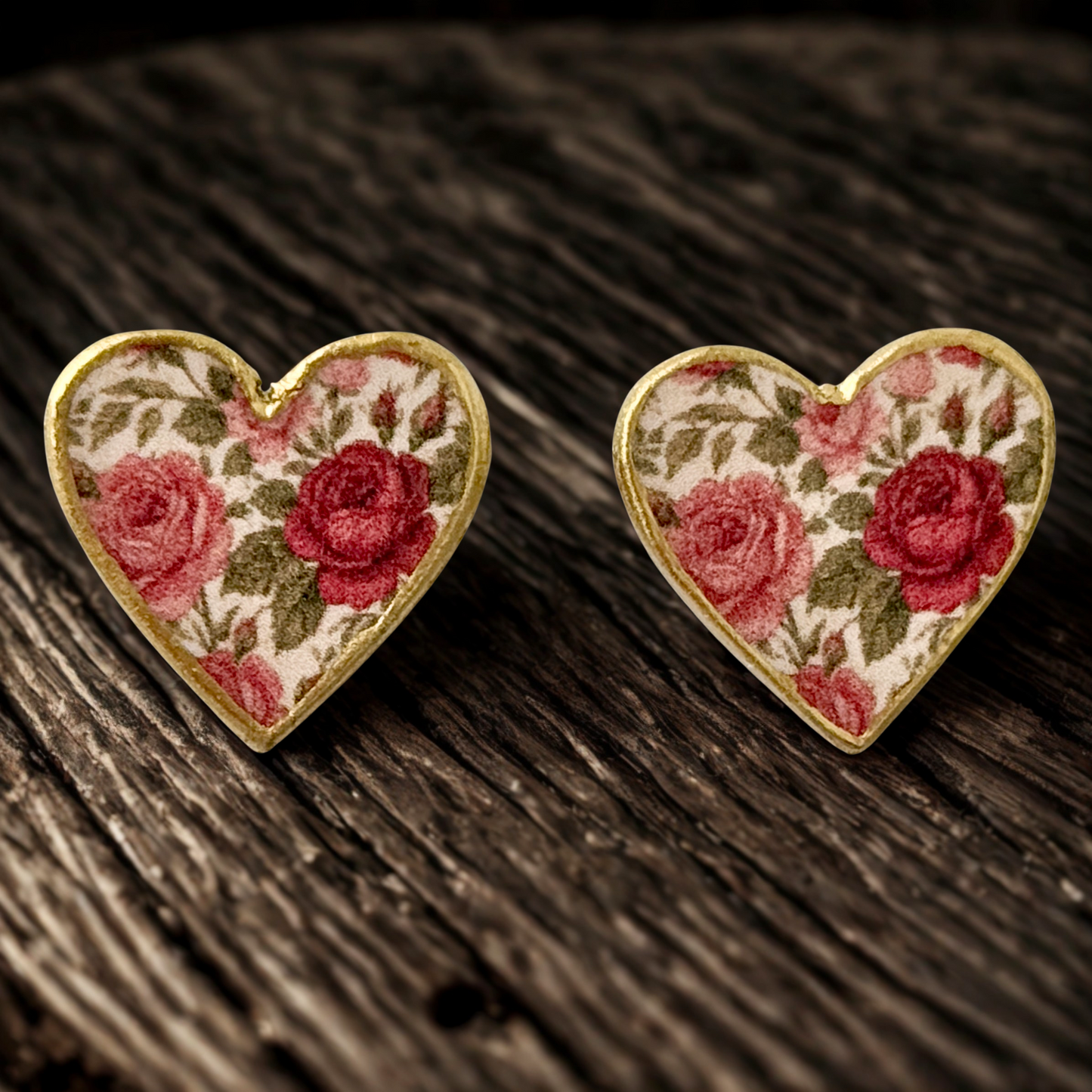 Floral Heart Stud Earrings - Vintage Rose Garden