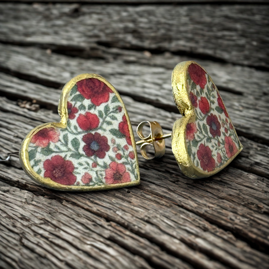 Floral Heart Stud Earrings -Ruby Garden